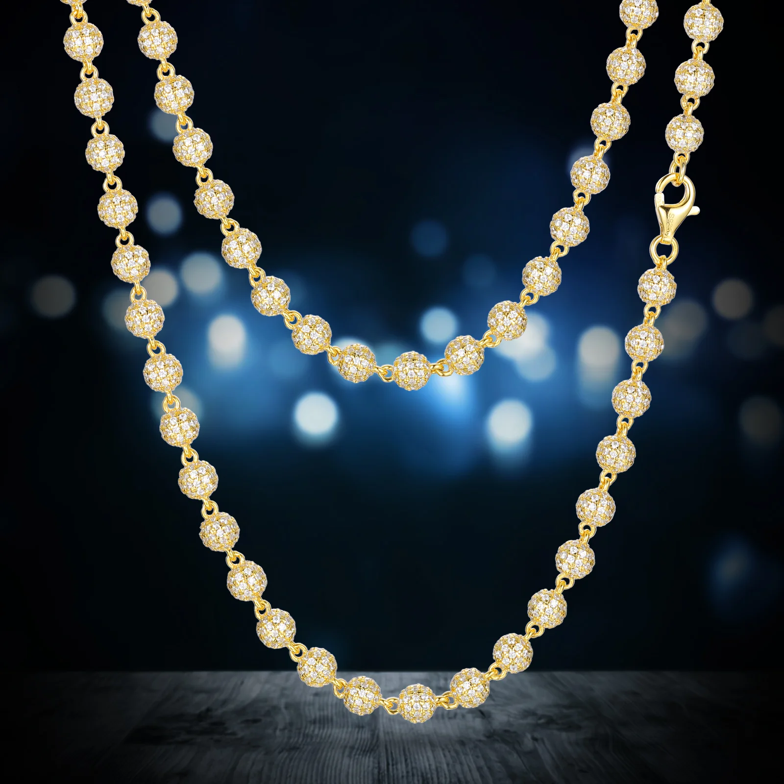 5MM 7MM 10MM MOISSANITE BEAD LINK CHAIN NECKLACE/BRACELET IN STERLING SILVER