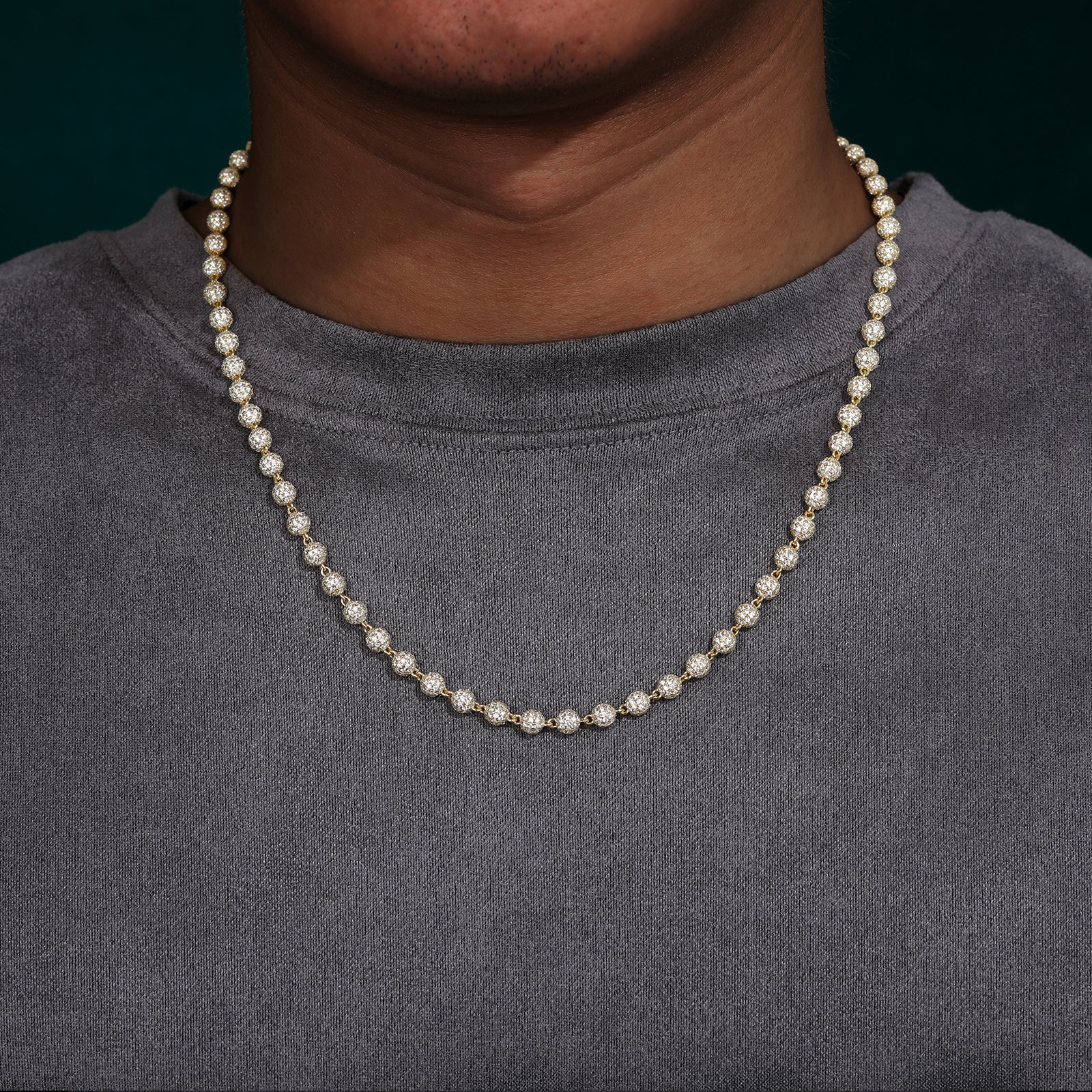 5MM 7MM 10MM MOISSANITE BEAD LINK CHAIN NECKLACE/BRACELET IN STERLING SILVER - Image 3