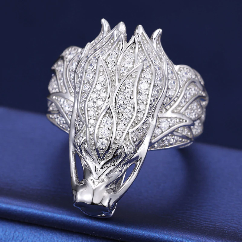 MOISSANITE DRAGON HEAD RING IN STERLING SILVER - Image 4