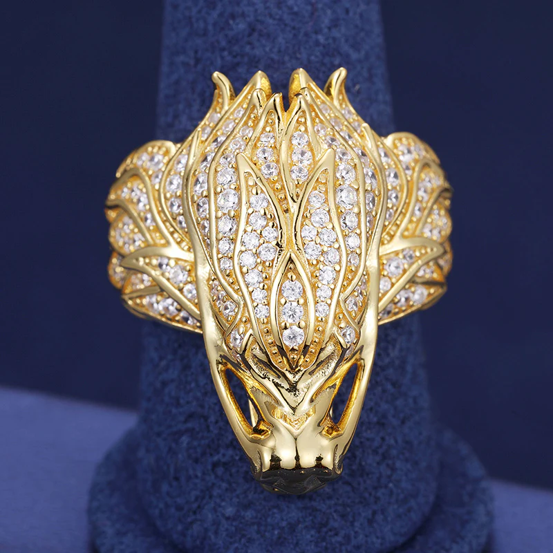 MOISSANITE DRAGON HEAD RING IN STERLING SILVER - Image 5